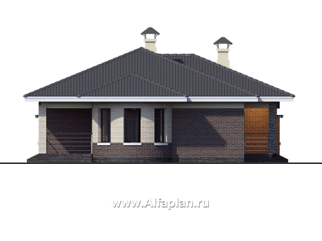 «Вуокса» - проект одноэтажного дома из кирпича, с комфортной планировкой, с эркером и с террасой - превью фасада дома
