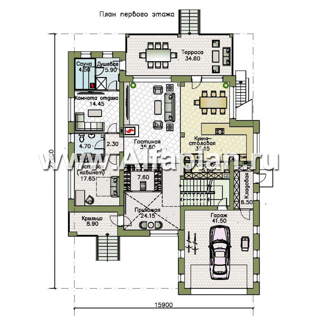 Изображение плана проекта «Альстер Плюс» — проект двухэтажного дома в стиле хай-тек, элитая вилла с цокольным этажом №2