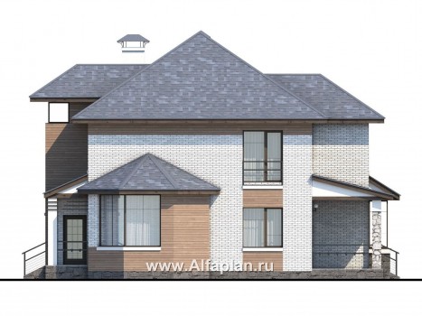 «Агент 007» - проект двухэтажного дома с эркером и с террасой, в современном стиле - превью фасада дома