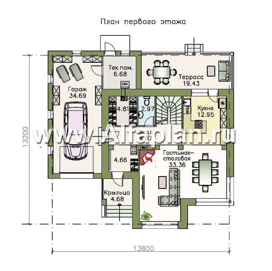 Изображение плана проекта «Рефлекс» - проект двухэтажного дома из газобетона, с гаражом и террасой №1