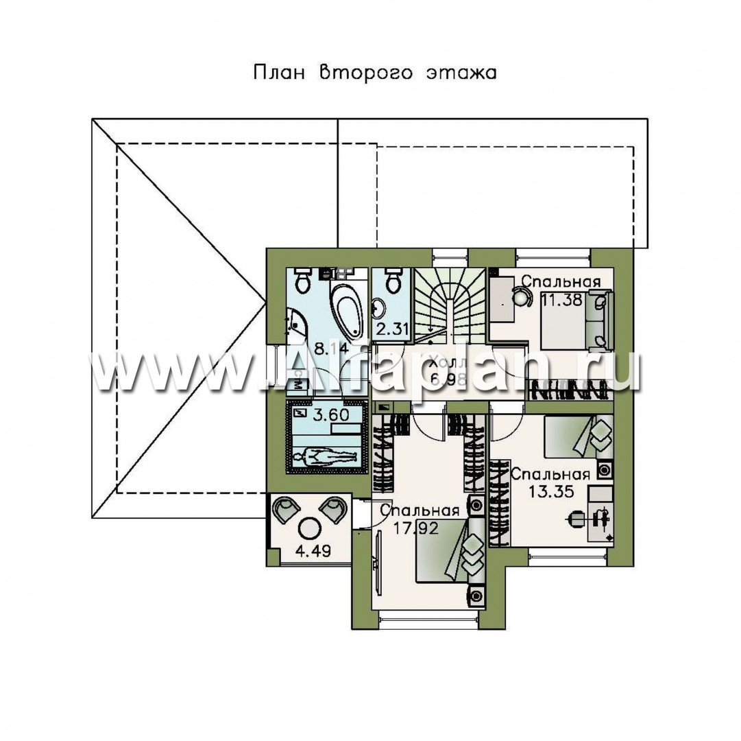 Изображение плана проекта «Рефлекс» - проект двухэтажного дома из газобетона, с гаражом и террасой №2