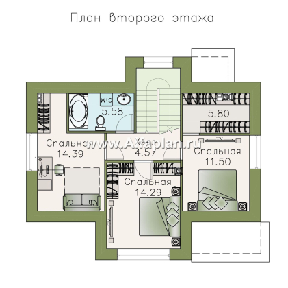 «Семейное гнездо» - проект дома с мансардой, из кирпича, с открытой современной планировкой - превью план дома