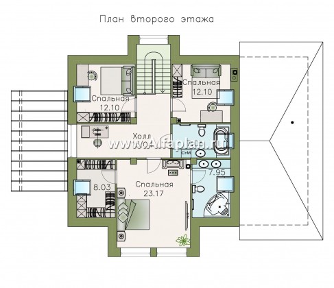«Гемма»  - проект дома с мансардой, из газобетона, с сауной и с террасой, с гаражом, современный стиль - превью план дома