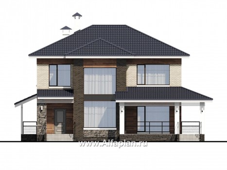 «Светлая полоса» - проект двухэтажного дома, современный стиль, с террасой - превью фасада дома