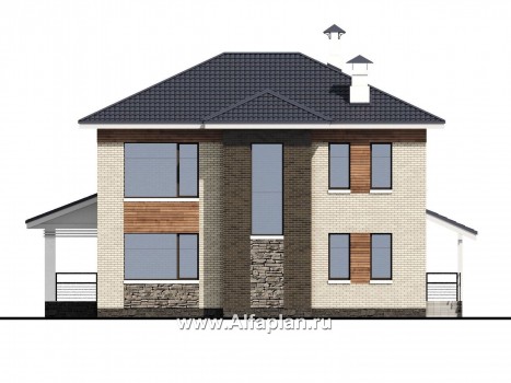 «Светлая полоса» - проект двухэтажного дома, современный стиль, с террасой - превью фасада дома