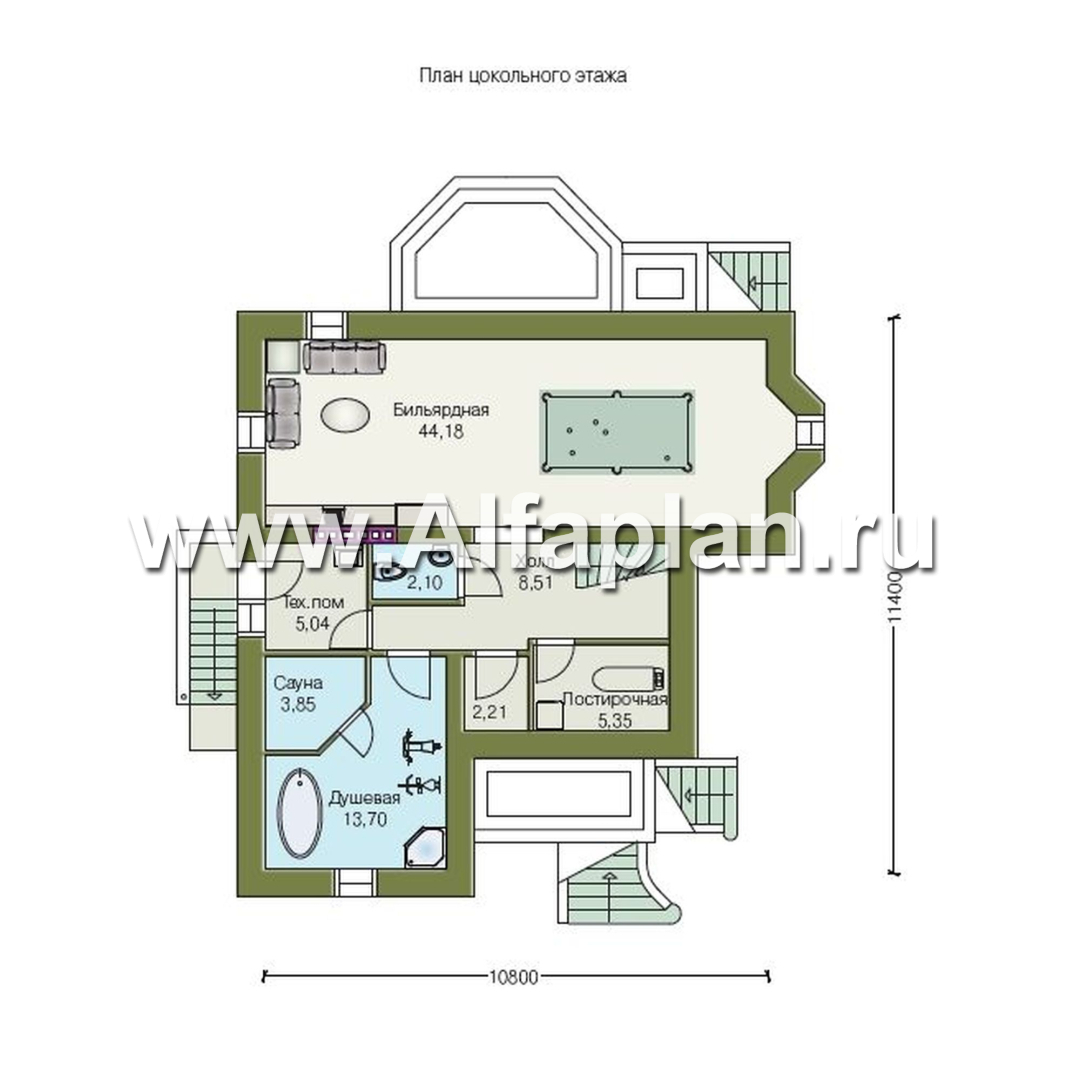 Изображение плана проекта «Приорат Плюс» - проект дома с мансардой, кабинет на 1 эт, с террасой и с эркером, с биллиардной в цокольном этаже №1