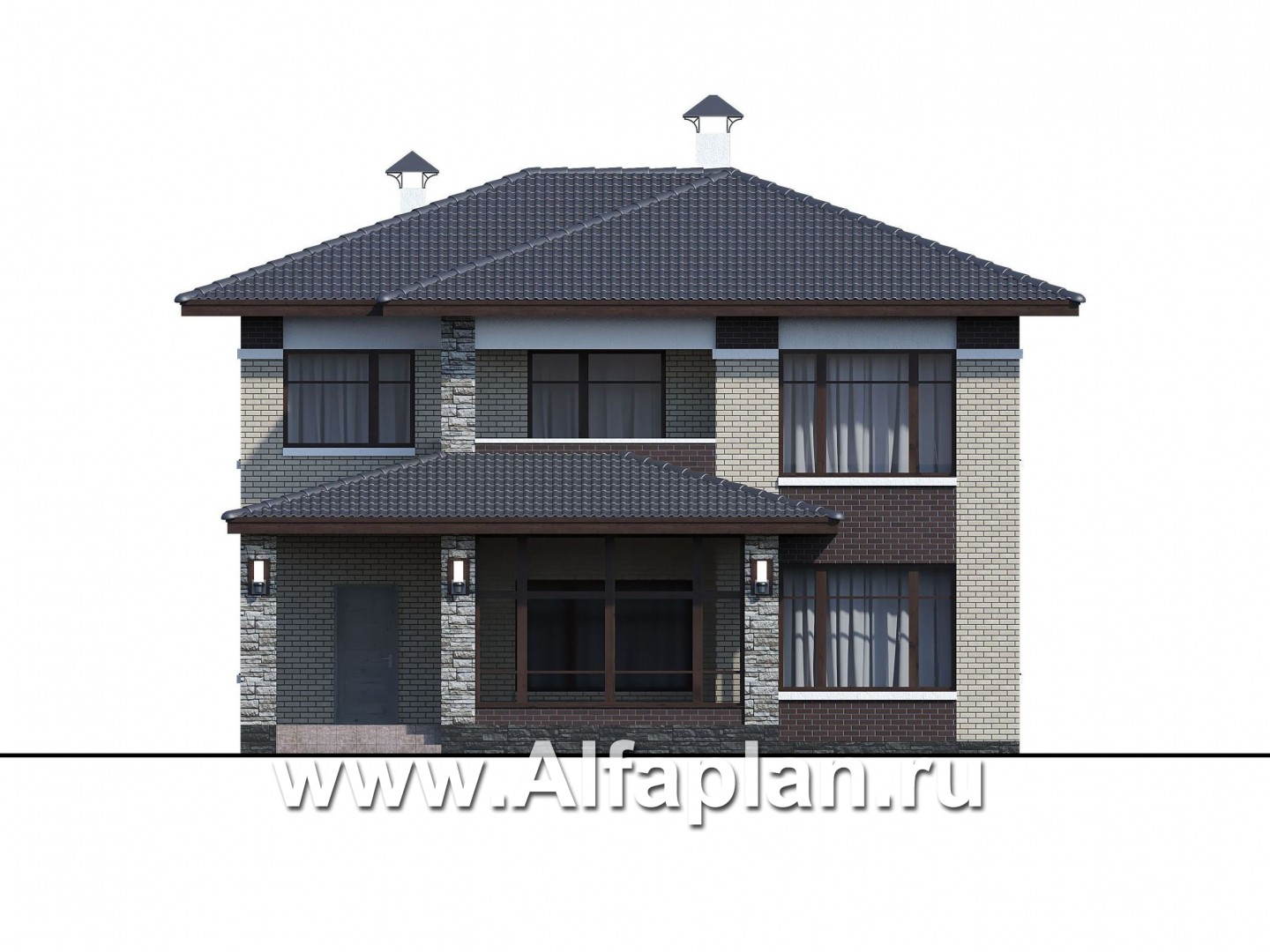 Проекты домов Альфаплан - «Маяк» - уютный дом с остекленной террасой - изображение фасада №1