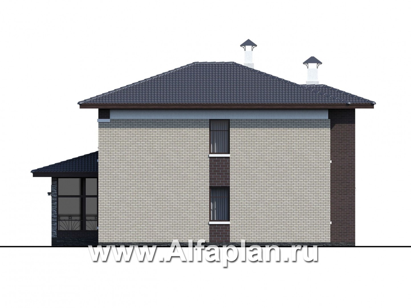 Проекты домов Альфаплан - «Маяк» - уютный дом с остекленной террасой - изображение фасада №2