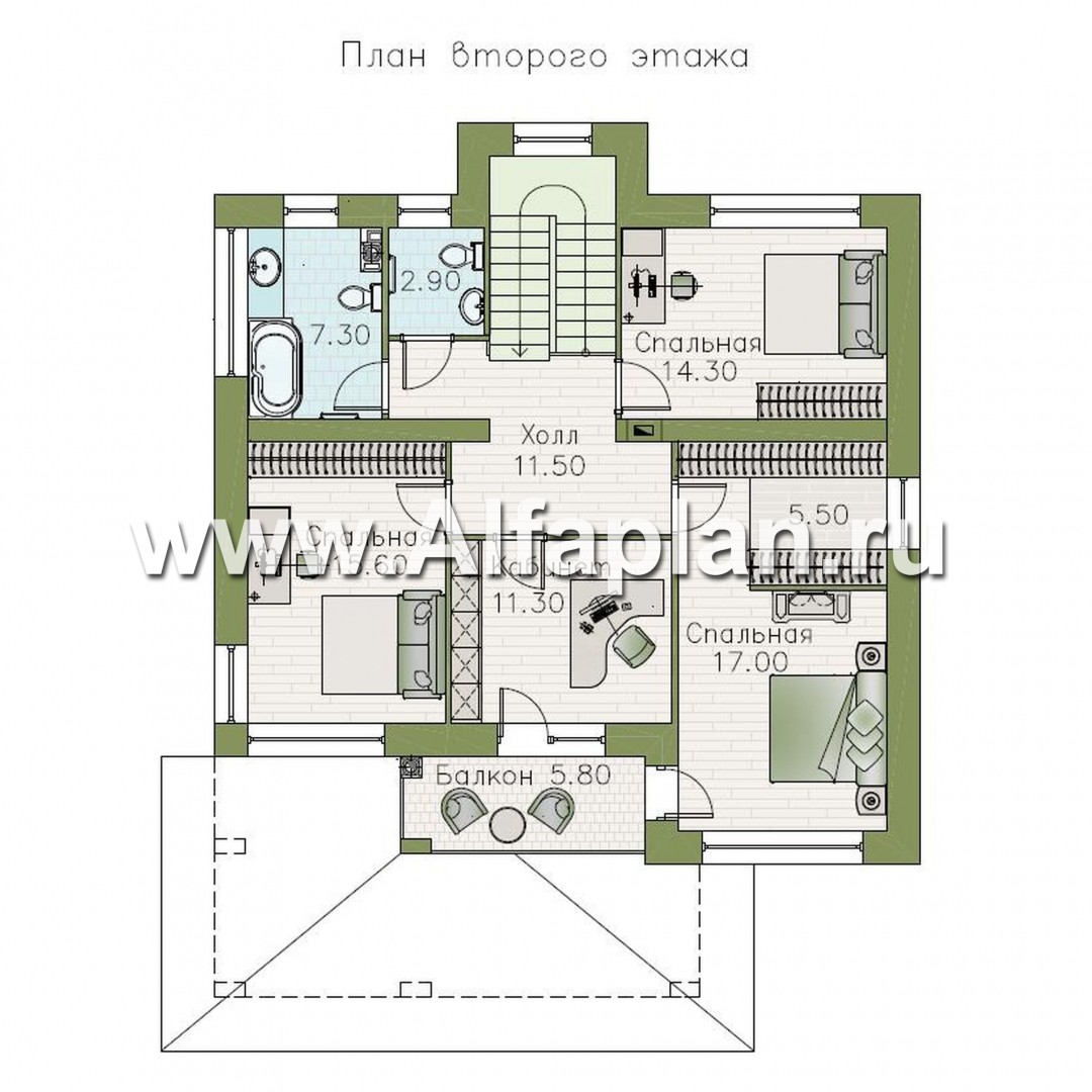 Проекты домов Альфаплан - «Маяк» - уютный дом с остекленной террасой - изображение плана проекта №2