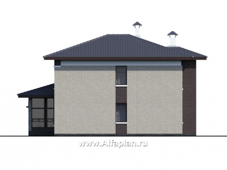 Проекты домов Альфаплан - «Маяк» - уютный дом с остекленной террасой - превью фасада №2