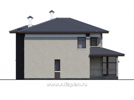Проекты домов Альфаплан - «Маяк» - уютный дом с остекленной террасой - превью фасада №3