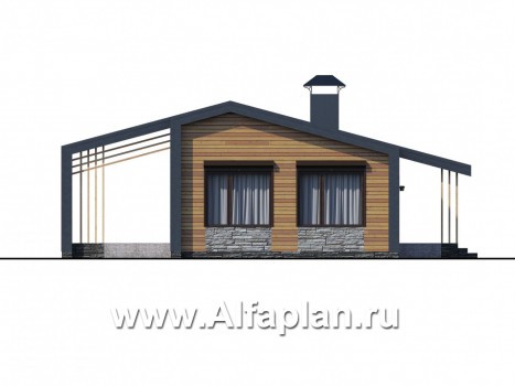 Проекты домов Альфаплан - «Каппа» - небольшой одноэтажный коттедж с террасой - превью фасада №4