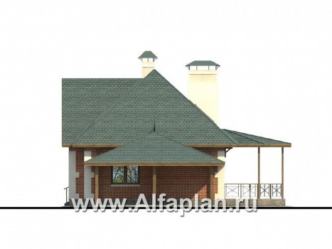 Проекты домов Альфаплан - «Летний вечер» - небольшой коттедж с нaвесом для машин - превью фасада №2