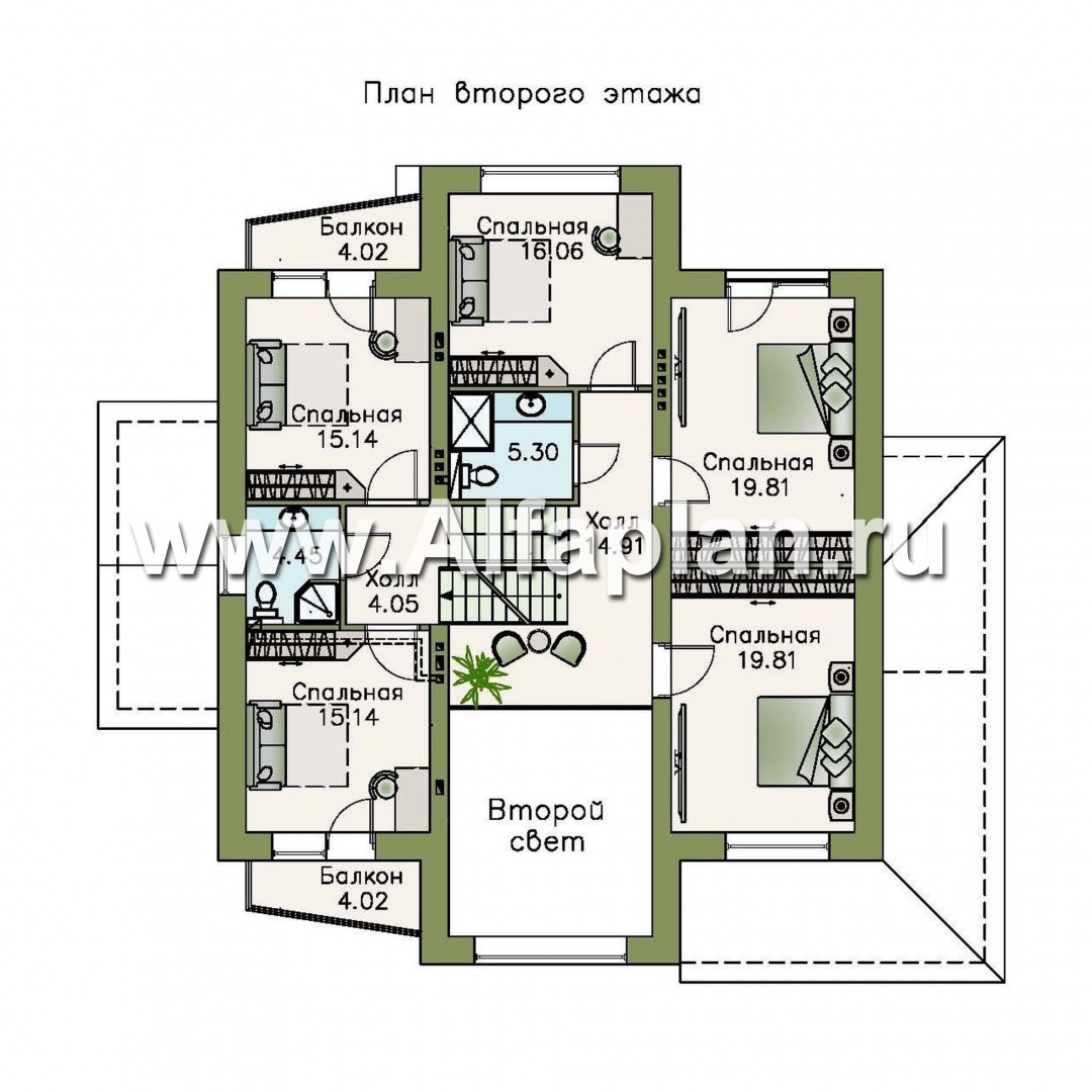 Изображение плана проекта «Три  семерки» - проект трехэтажного дома, гараж в цоколе, второй свет и панорамные окна №4