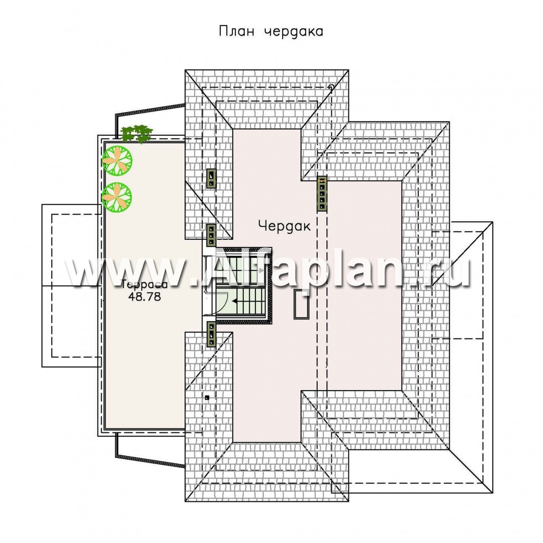 Изображение плана проекта «Три  семерки» - проект трехэтажного дома, гараж в цоколе, второй свет и панорамные окна №5