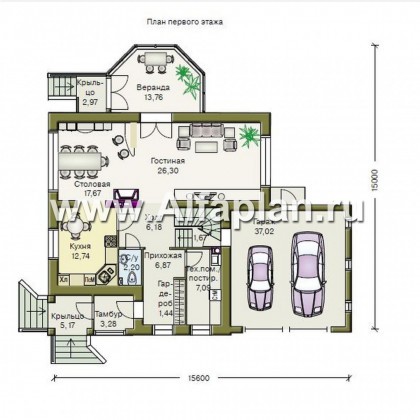 «Палома» - проект двухэтажного дома, с террасой, гараж на 2 авто - превью план дома