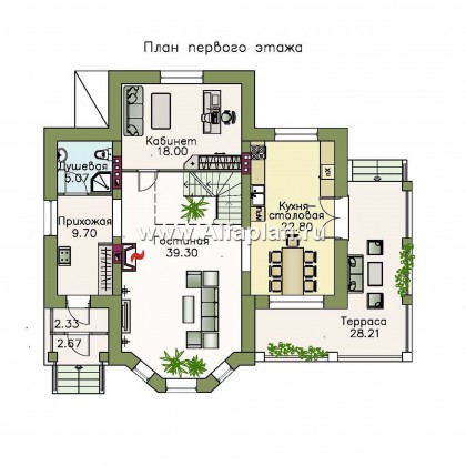 Проекты домов Альфаплан - «Клио Плюс» - коттедж с  цокольным этажом и угловой террасой - превью плана проекта №3