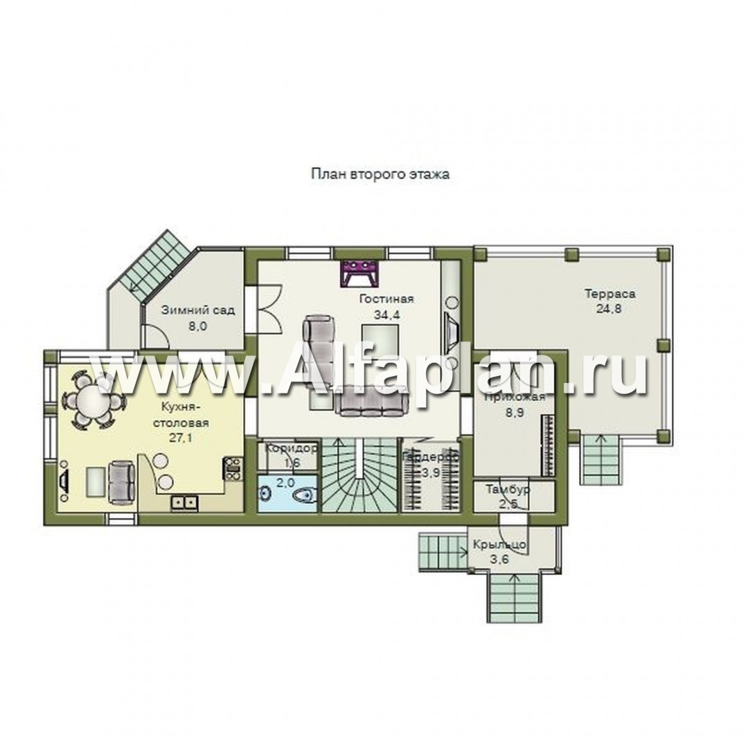 Изображение плана проекта «Яблоко» - проект дома с мансардой, с цокольным этажом, для узкого участка с рельефом №2