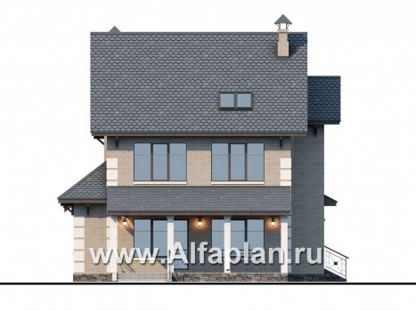 «Прагматика» - проект двухэтажного дома из газобетона, с биллиардной в мансарде, с террасой - превью фасада дома