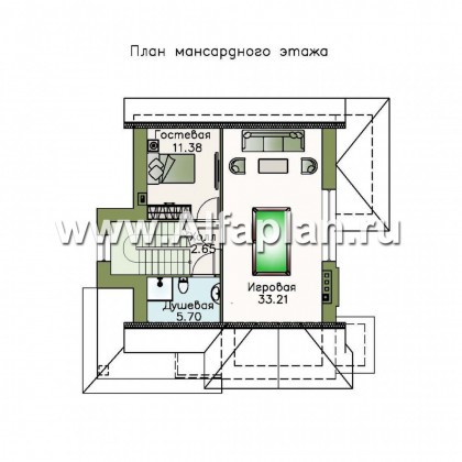 «Прагматика» - проект двухэтажного дома из газобетона, с биллиардной в мансарде, с террасой - превью план дома