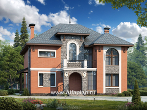 «Айвенго»- проект двухэтажного дома, с биллиардной в мансарде, с террасой, в стиле замка