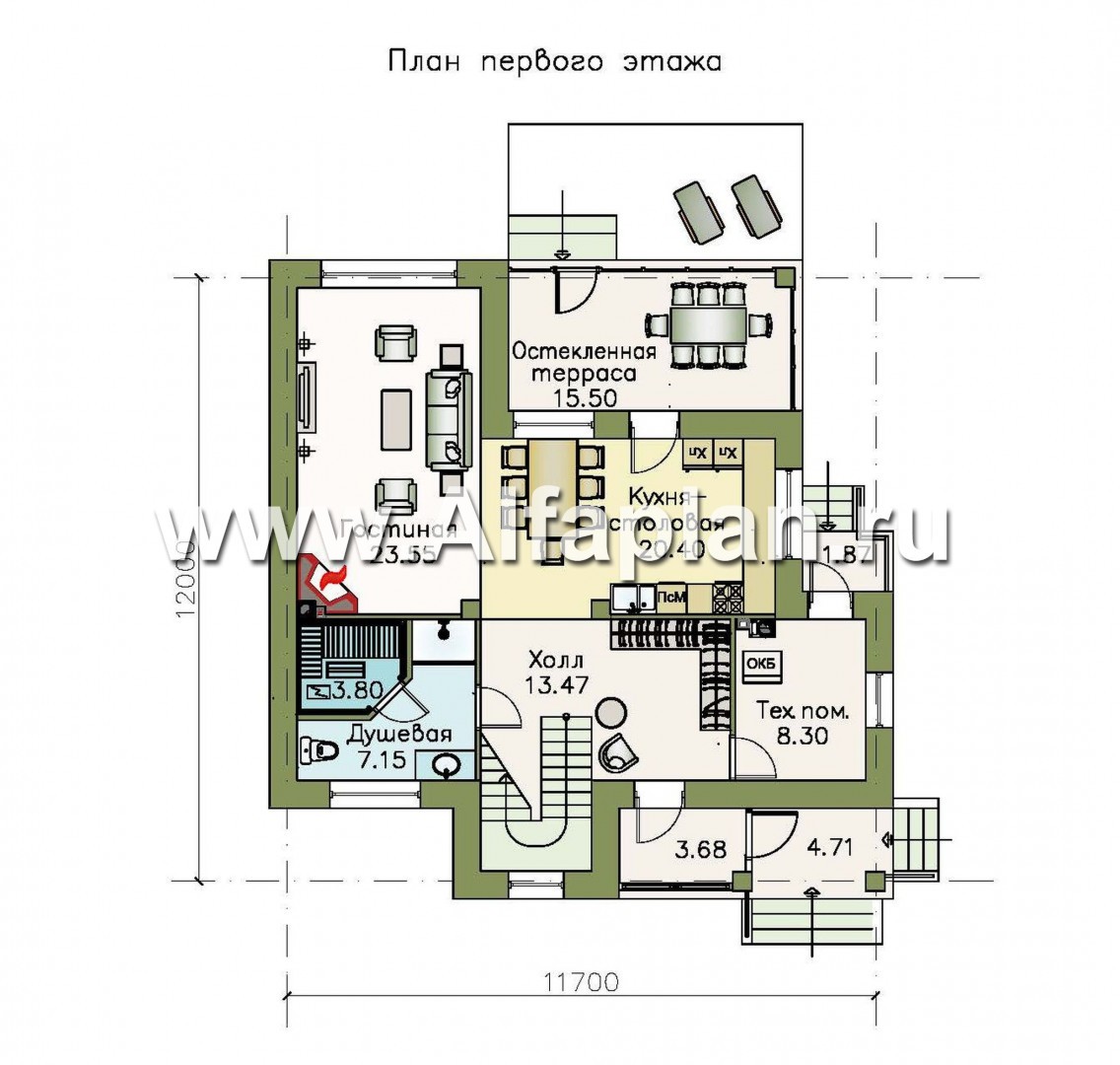 Изображение плана проекта «Кваренги» - проект двухэтажного дома, с сауной, с террасой и просторной лоджией №1