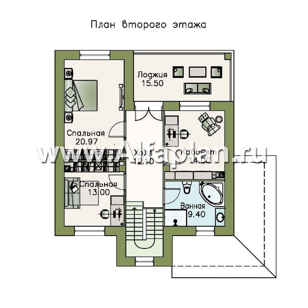 Изображение плана проекта «Кваренги» - проект двухэтажного дома, с сауной, с террасой и просторной лоджией №2