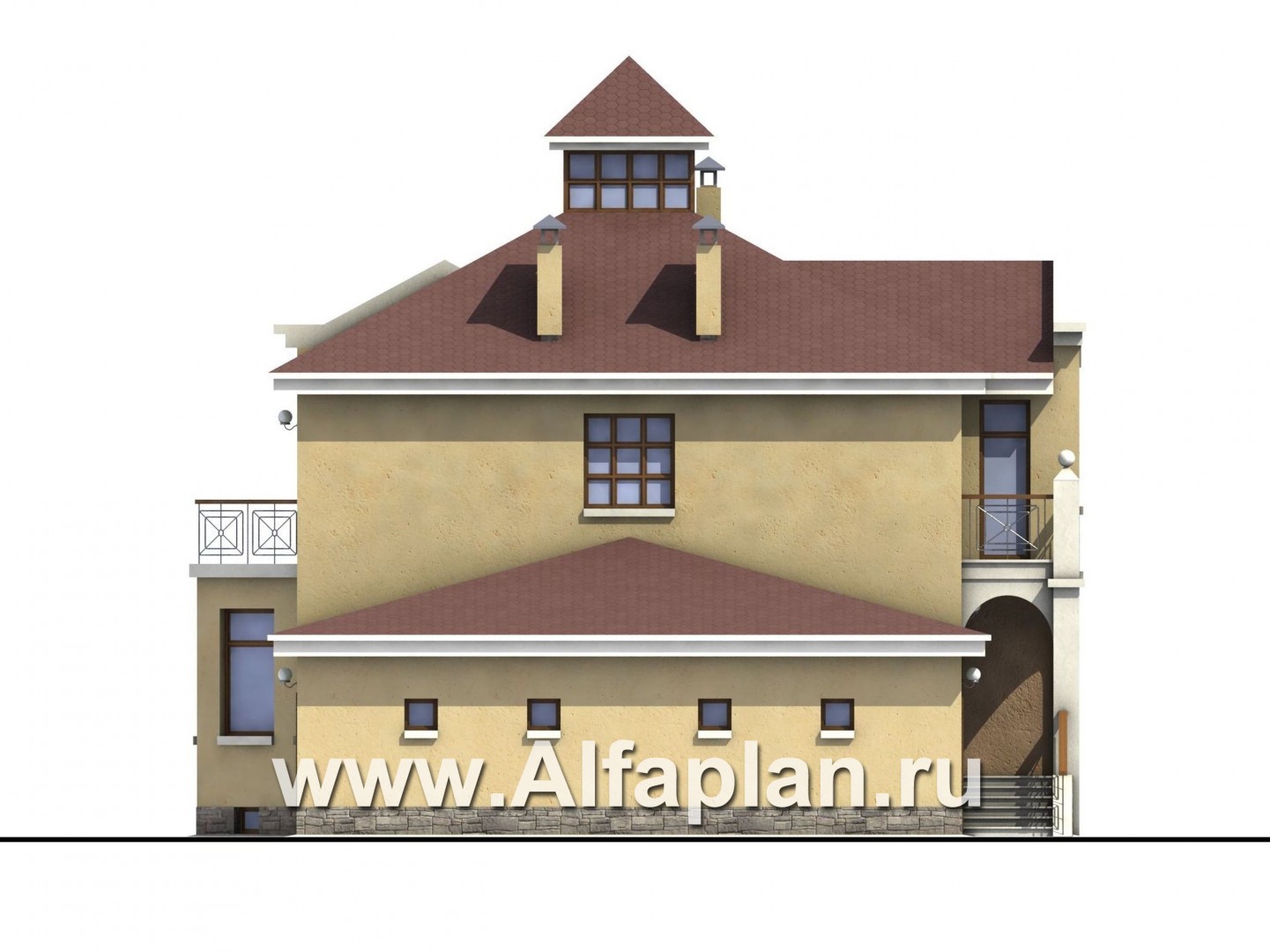 Проекты домов Альфаплан - «Принцесса на горошине»  - представительный трехэтажный особняк - изображение фасада №3