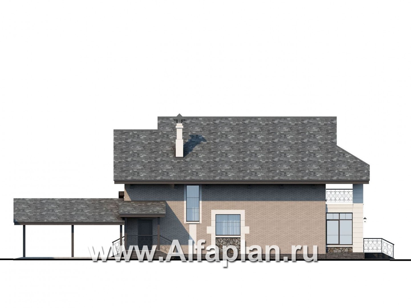Проекты домов Альфаплан - «Одетта» - компактный дом с навесом для машины - изображение фасада №2