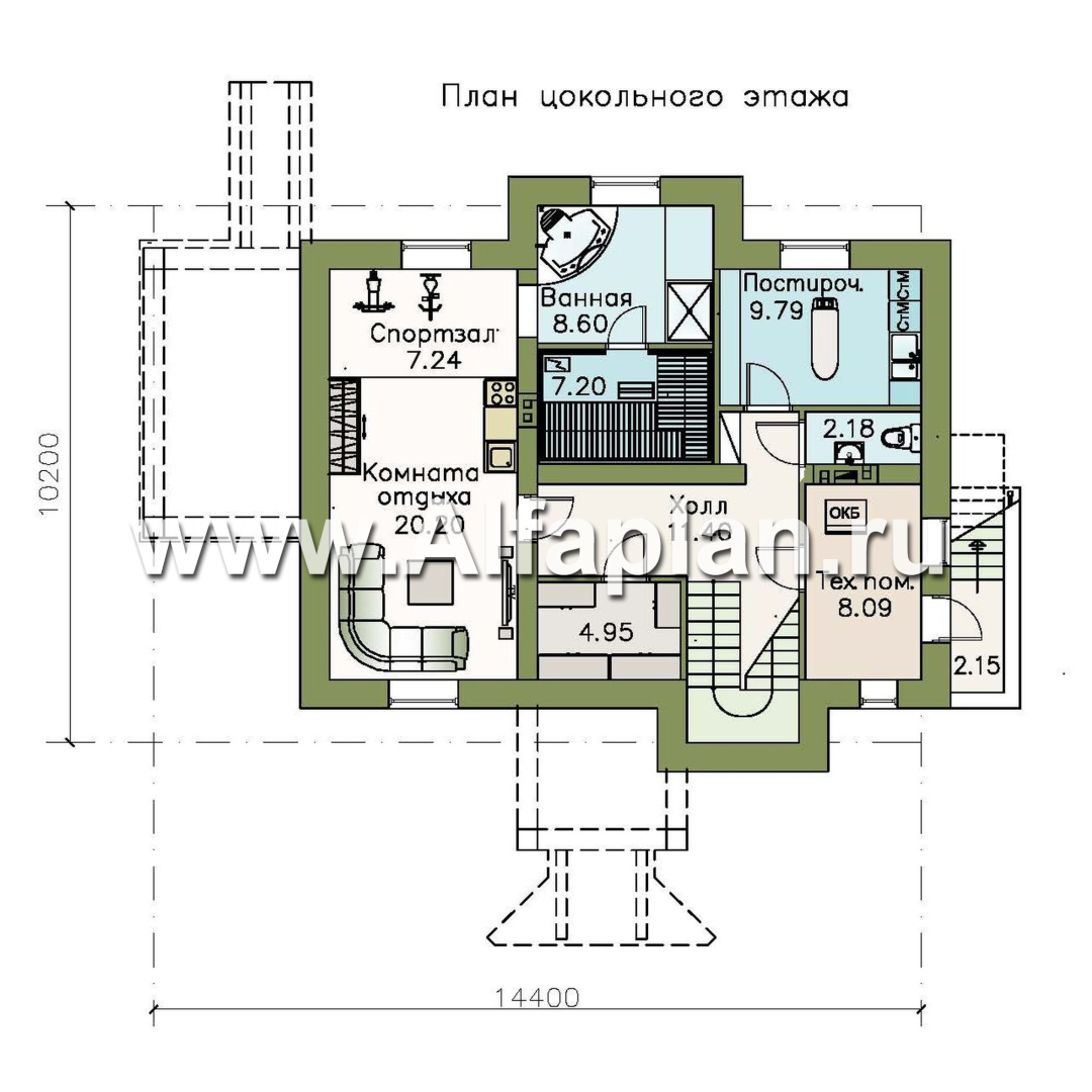 Изображение плана проекта «Разумовский» - проект двухэтажного дома, с террасой, со вторым светом, с цокольным этажом №1