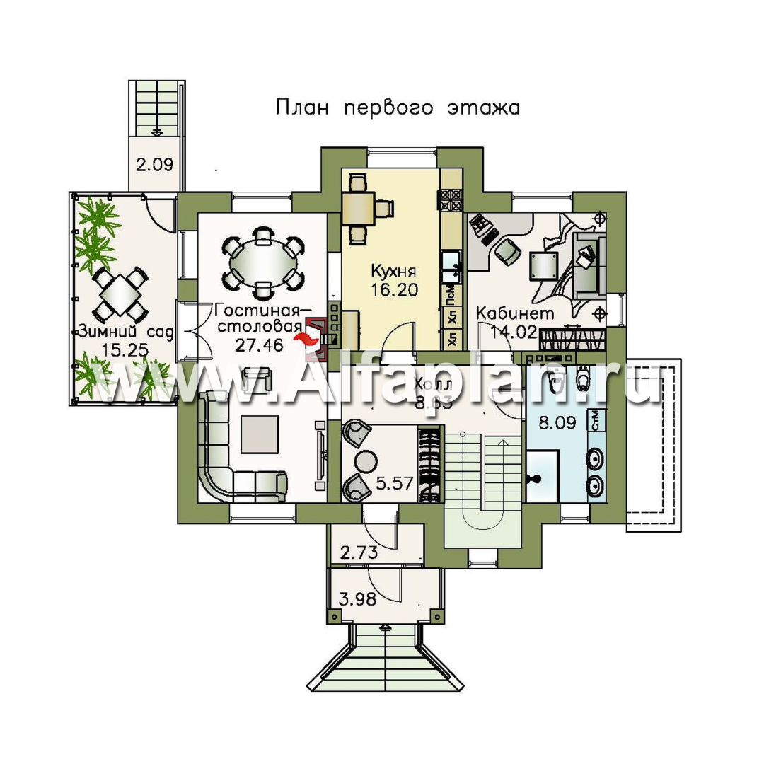 Изображение плана проекта «Разумовский» - проект двухэтажного дома, с террасой, со вторым светом, с цокольным этажом №2