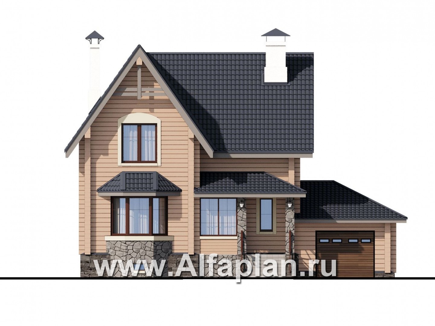 Проекты домов Альфаплан - «АльфаВУД» - деревяный дом из клееного бруса - изображение фасада №1