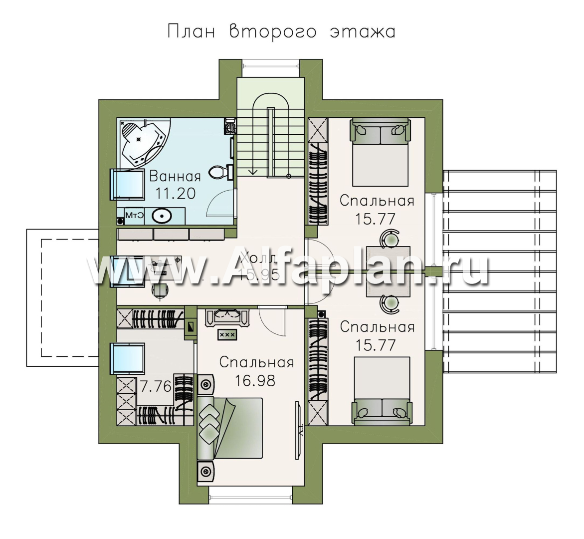Изображение плана проекта «Альтаир» - проект дома с мансардой, из кирпича или газобетона, с террасой, современный стиль №2
