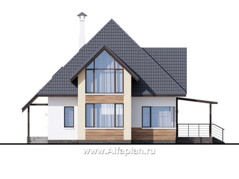 «Альтаир» - проект дома с мансардой, из кирпича или газобетона, с террасой, современный стиль - превью фасада дома