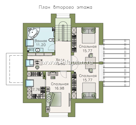 «Альтаир» - проект дома с мансардой, из кирпича или газобетона, с террасой, современный стиль - превью план дома
