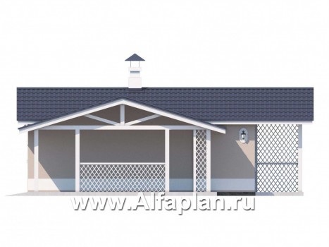 Проекты домов Альфаплан - Блок SPA с навесом для машины для небольшой усадьбы - превью фасада №2