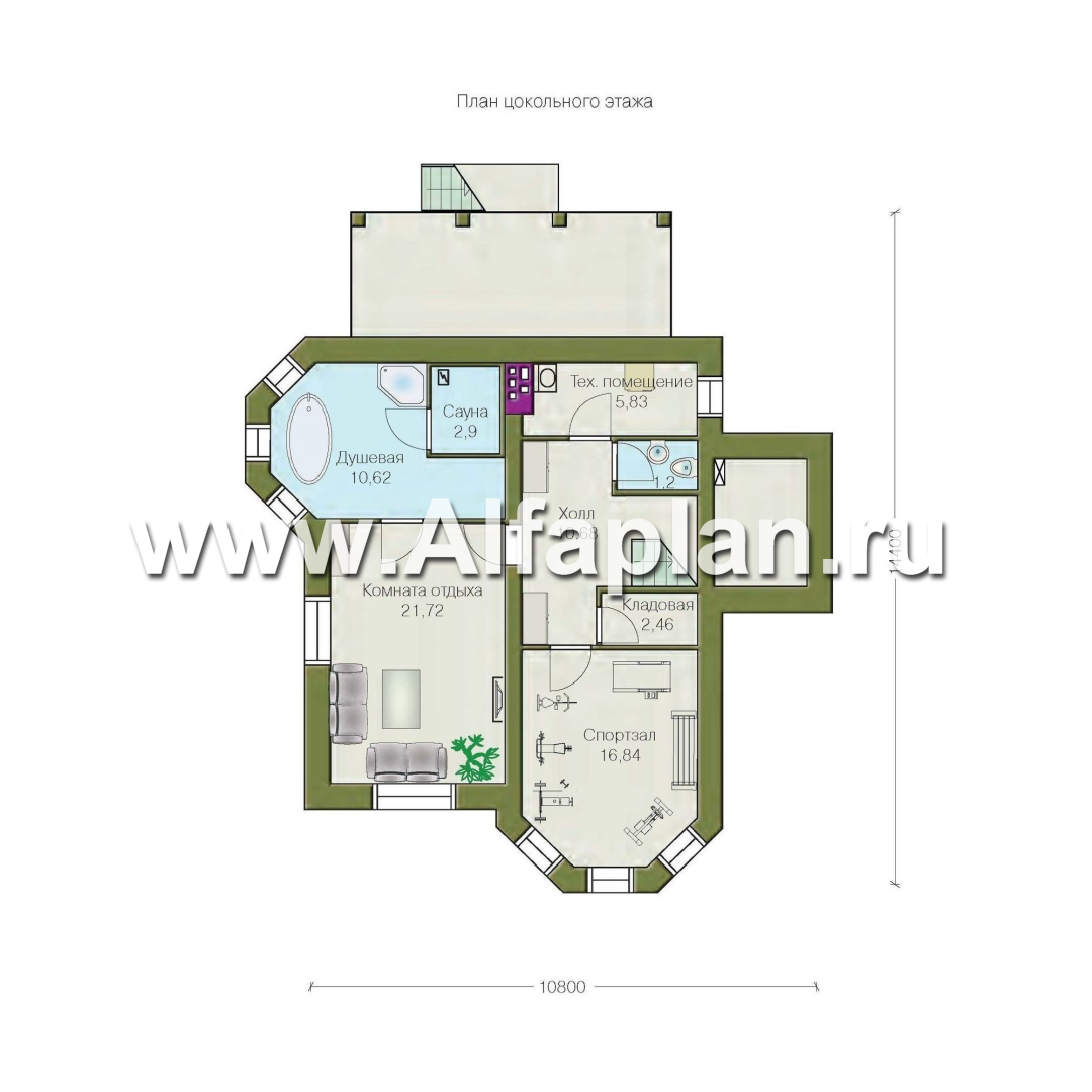 Изображение плана проекта «Лаура» - проект двухэтажного загородного дома,с эркером и с террасой, с цокольным этажом №1