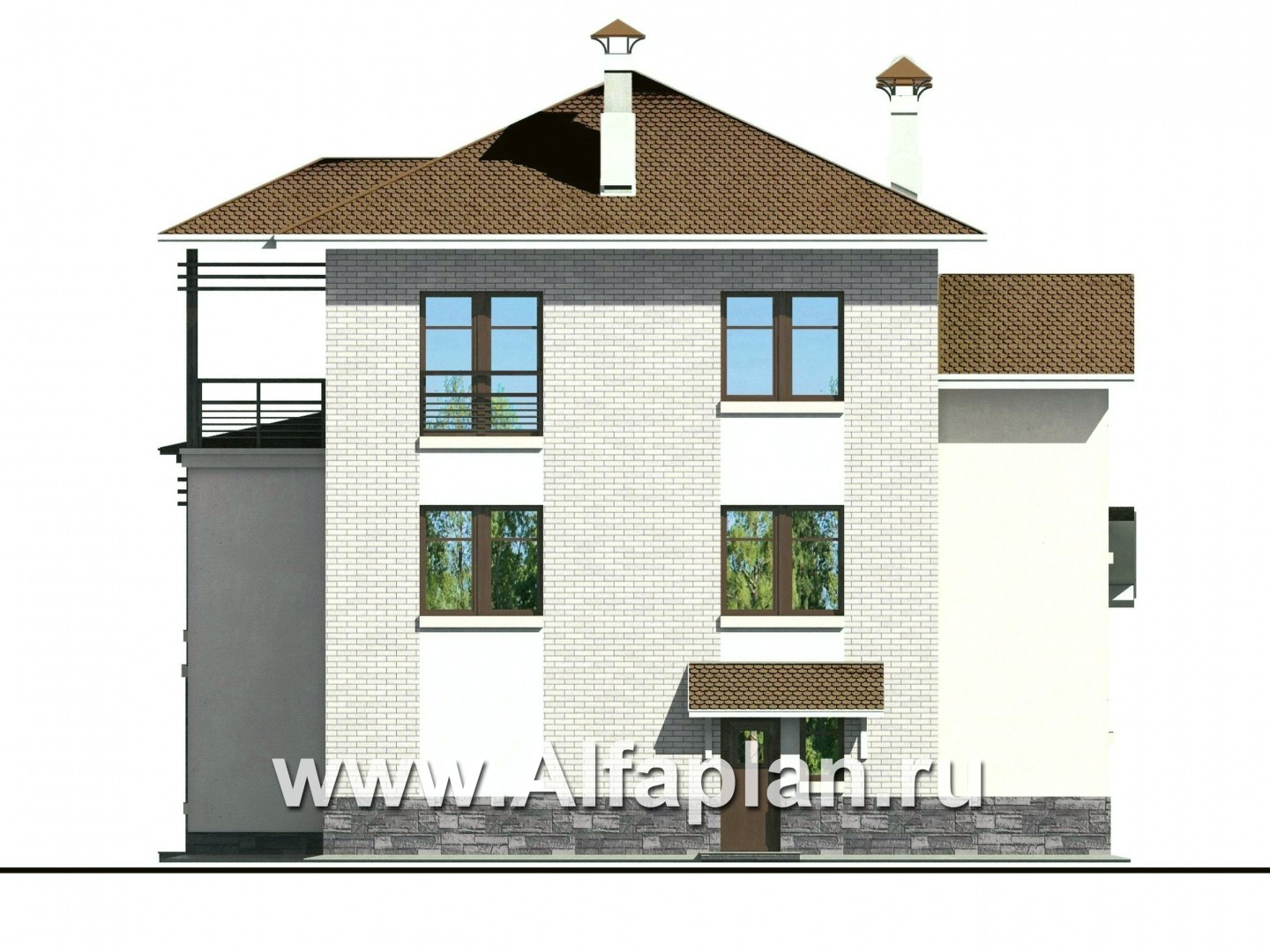 Проекты домов Альфаплан - «Светлые времена» - респектабельный особняк с большими окнами - изображение фасада №4