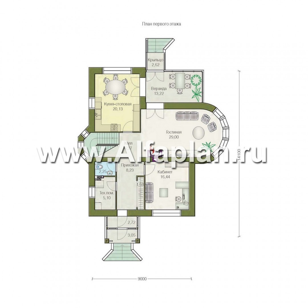 Изображение плана проекта «Солярис» - проект дома с мансардой из газобетона, с террасой,  с двусветной гостиной №1