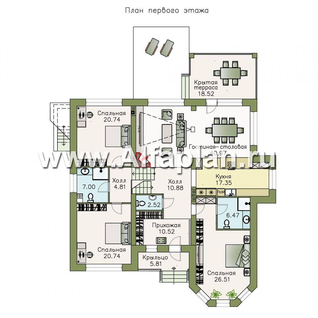 Изображение плана проекта «Тайный советник» - проект полутораэтажного дома, с эркером и с террасой №2