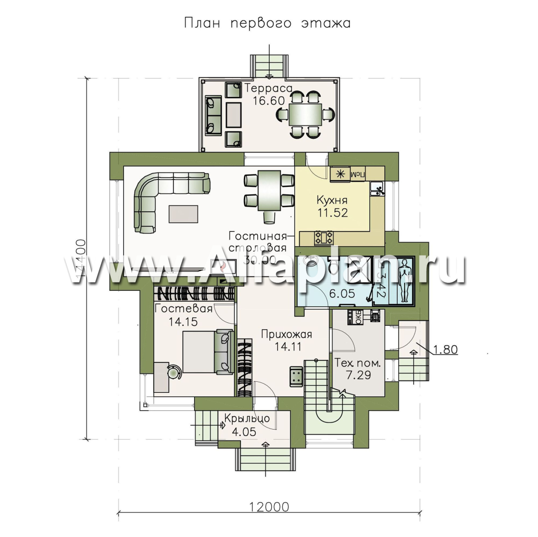 Изображение плана проекта «Эндорфин» - проект двухэтажного дома, в современном стиле, планировка с сауной и с террасой №1