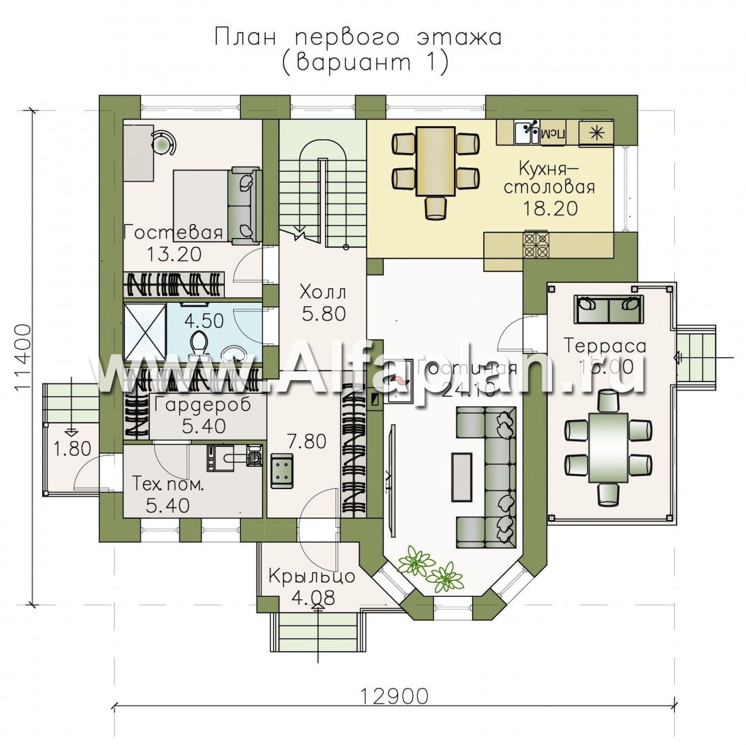 Изображение плана проекта «Статус» - проект двухэтажного дома из кирпича, с эркером и с террасой №1