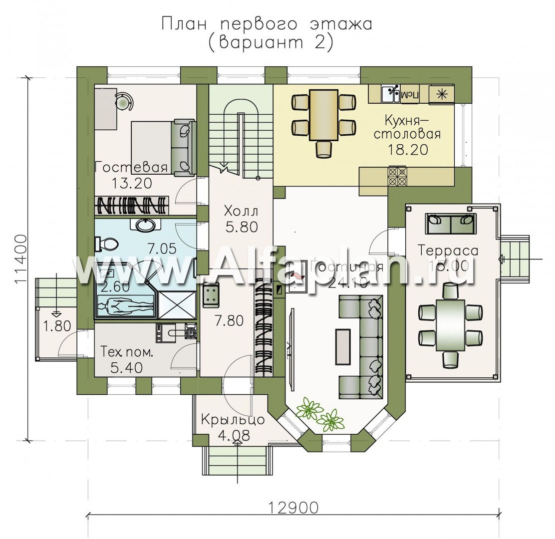 Изображение плана проекта «Статус» - проект двухэтажного дома из кирпича, с эркером и с террасой №2