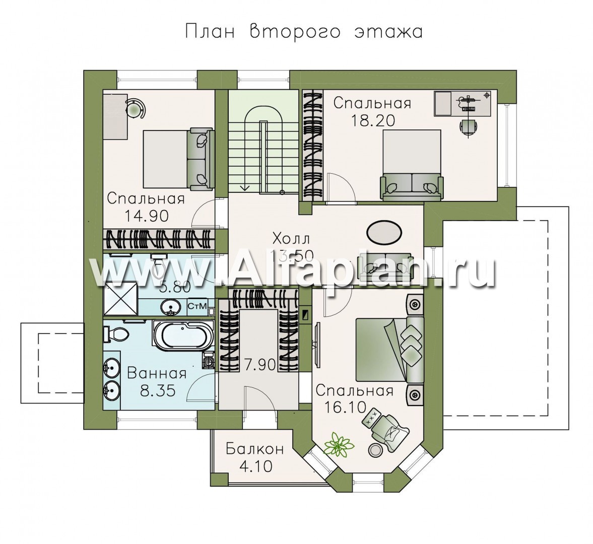 Изображение плана проекта «Статус» - проект двухэтажного дома из кирпича, с эркером и с террасой №3