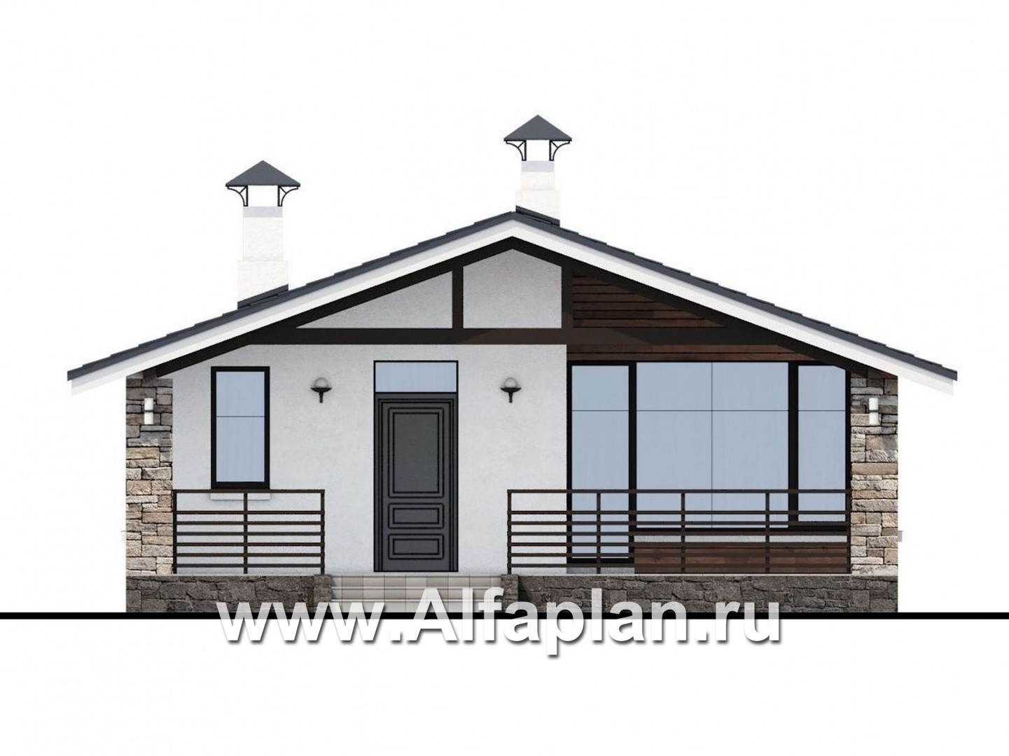 Проекты домов Альфаплан - «Родия» - одноэтажный коттедж с двускатной кровлей - изображение фасада №1