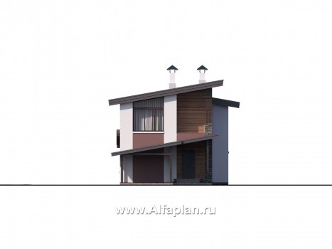 Проекты домов Альфаплан - «Арс» - дом с гаражом-навесом для узкого участка - превью фасада №1