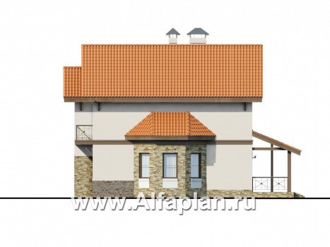 «Pro vita» - проект двухэтажного дома из кирпича, с удобной планировкой, навес на 1 авто - превью фасада дома