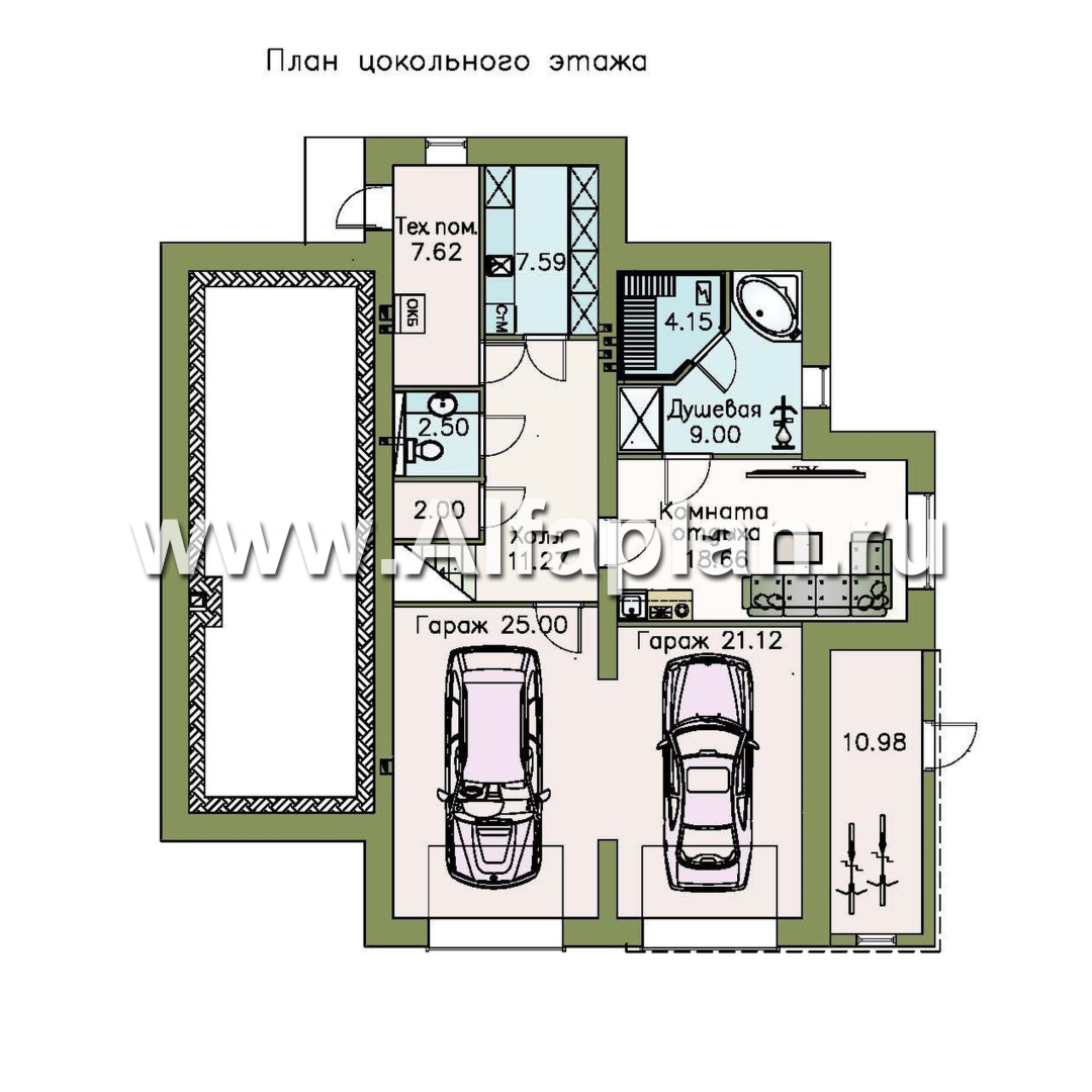 Изображение плана проекта «Три  семерки» - проект трехэтажного дома, гараж в цоколе, второй свет и панорамные окна, современный дизайн дома №1