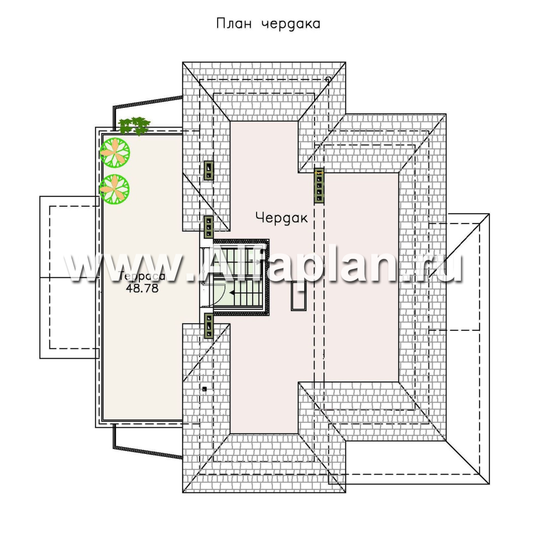 Изображение плана проекта «Три  семерки» - проект трехэтажного дома, гараж в цоколе, второй свет и панорамные окна, современный дизайн дома №5