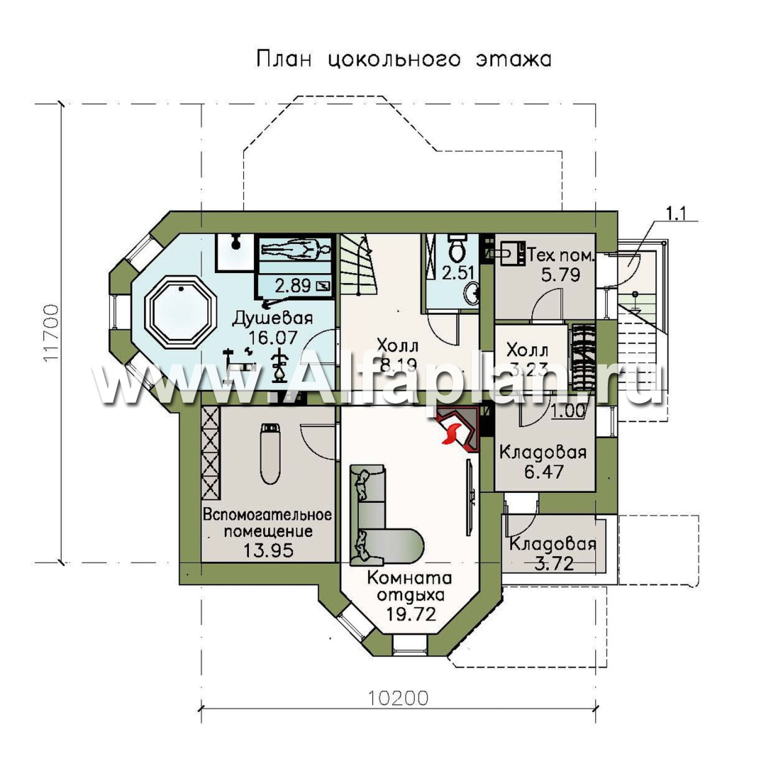 Изображение плана проекта «Успех Плюс» — проект двухэтажного коттеджа, с эркером,  с цокольным этажом №1